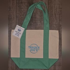 Trader Joe's Pastel Green and Cream Mini Canvas Tote Bag